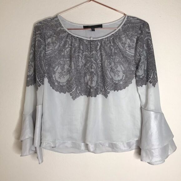 BCBGMAXAZRIA chiffon overlay satin crop blouse - Picture 1 of 4